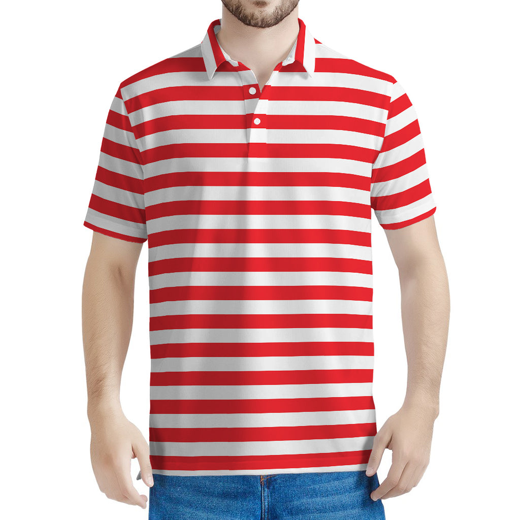 Red And White Striped Pattern Print Men's Polo Shirt