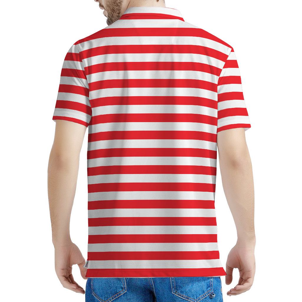 Red And White Striped Pattern Print Men's Polo Shirt