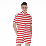 Red And White Striped Pattern Print Men's Rompers