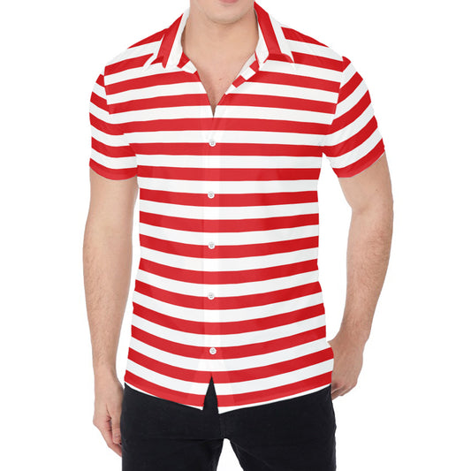 Red And White Striped Pattern Print Men's Shirt