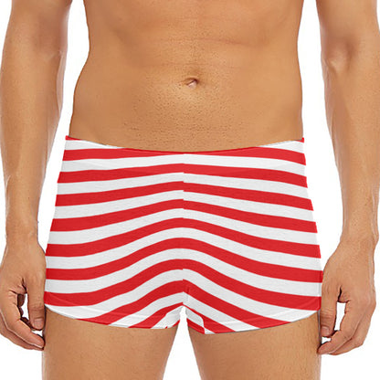 Red And White Striped Pattern Print Men's Short Boxer Briefs