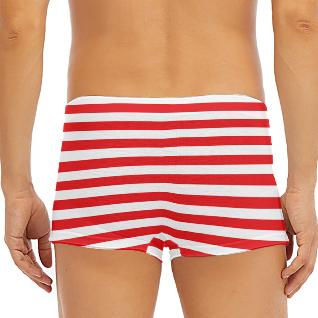 Red And White Striped Pattern Print Men's Short Boxer Briefs
