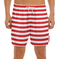 Red And White Striped Pattern Print Men's Split Running Shorts