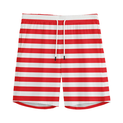 Red And White Striped Pattern Print Men's Sports Shorts
