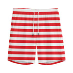 Red And White Striped Pattern Print Men's Sports Shorts