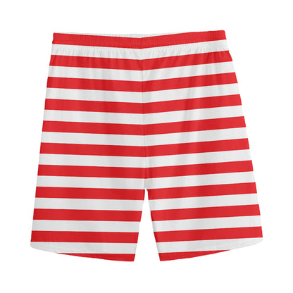 Red And White Striped Pattern Print Men's Sports Shorts