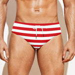 Red And White Striped Pattern Print Men's Swim Briefs