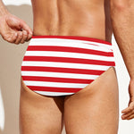 Red And White Striped Pattern Print Men's Swim Briefs