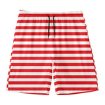 Red And White Striped Pattern Print Men's Swim Trunks