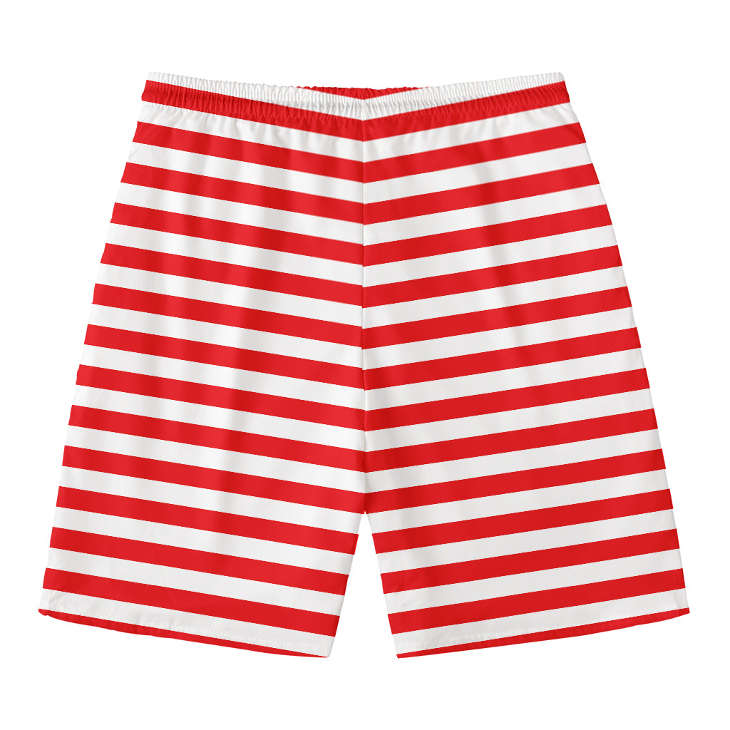 Red And White Striped Pattern Print Men's Swim Trunks