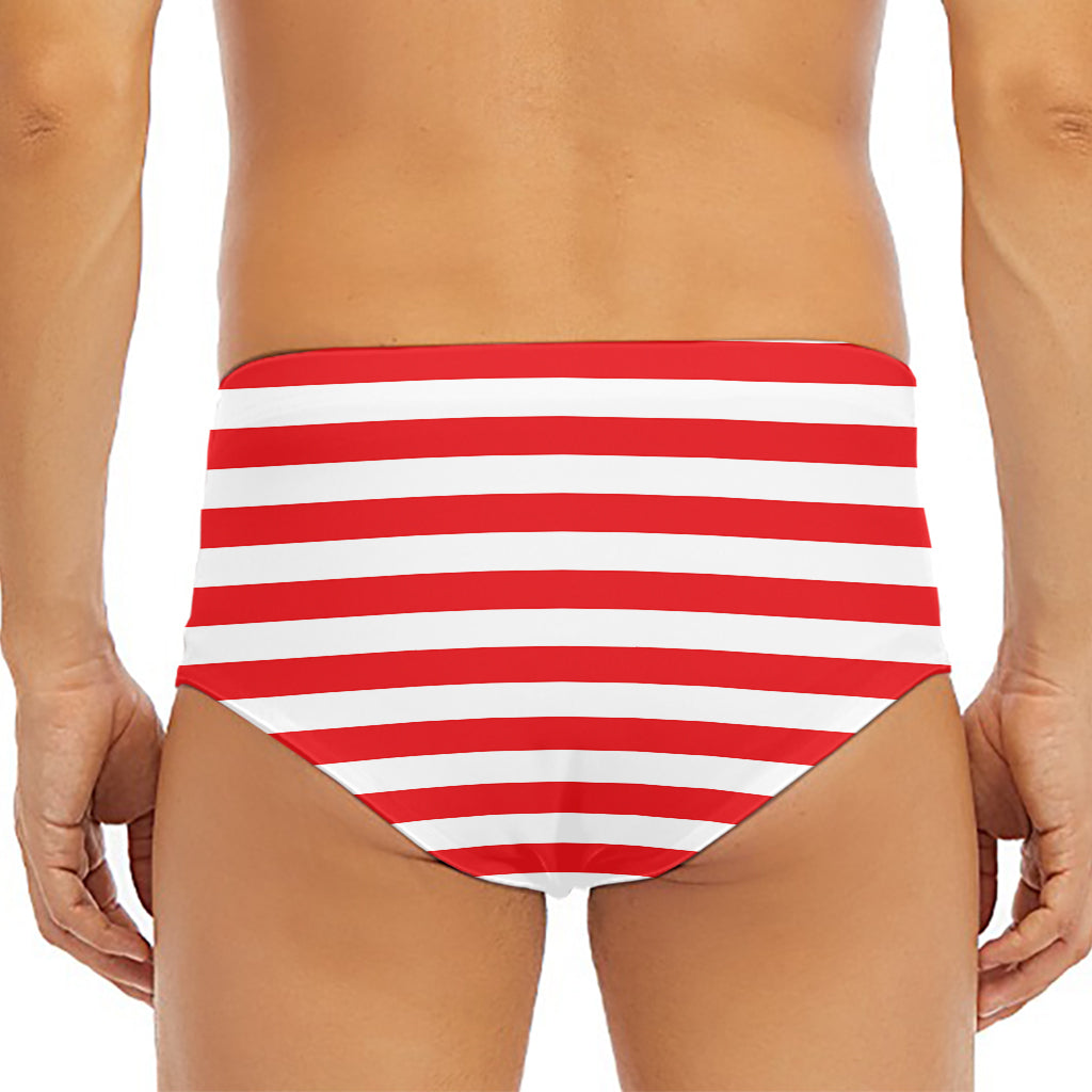Red And White Striped Pattern Print Men's Triangle Swim Briefs