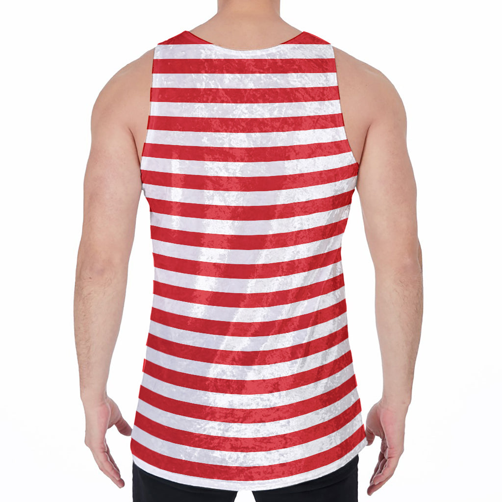 Red And White Striped Pattern Print Men's Velvet Tank Top