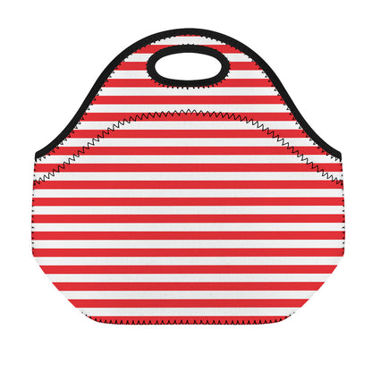 Red And White Striped Pattern Print Neoprene Lunch Bag