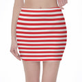 Red And White Striped Pattern Print Pencil Mini Skirt