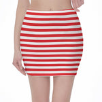Red And White Striped Pattern Print Pencil Mini Skirt