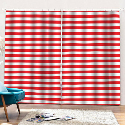 Red And White Striped Pattern Print Pencil Pleat Curtains