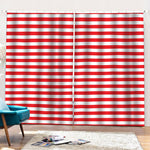 Red And White Striped Pattern Print Pencil Pleat Curtains