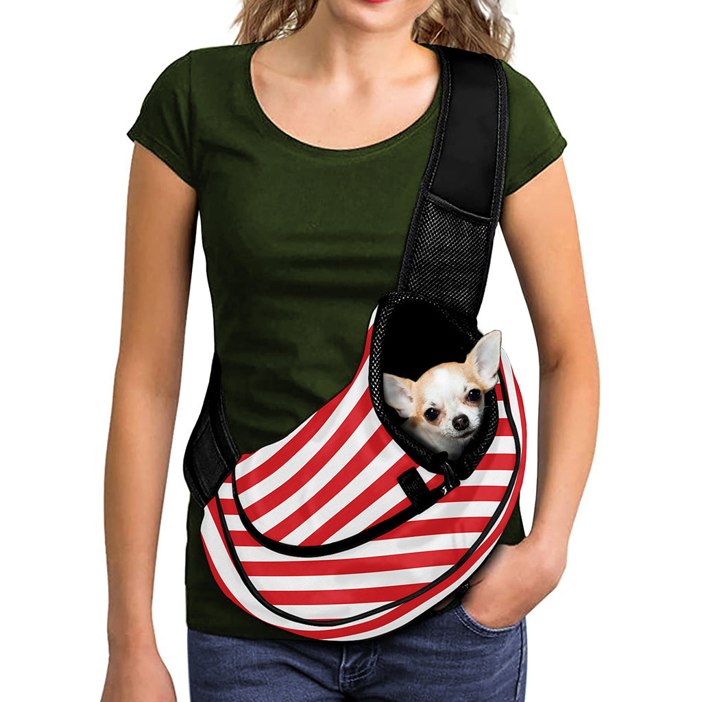 Red And White Striped Pattern Print Pet Sling Carrier