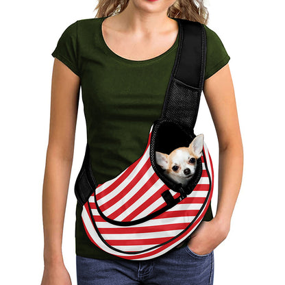 Red And White Striped Pattern Print Pet Sling Carrier