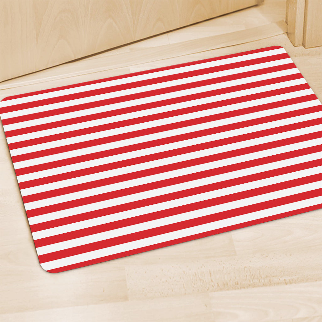 Red And White Striped Pattern Print Polyester Doormat