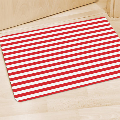 Red And White Striped Pattern Print Polyester Doormat