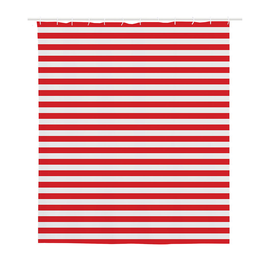 Red And White Striped Pattern Print Polyester Shower Curtain