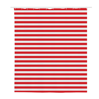 Red And White Striped Pattern Print Polyester Shower Curtain