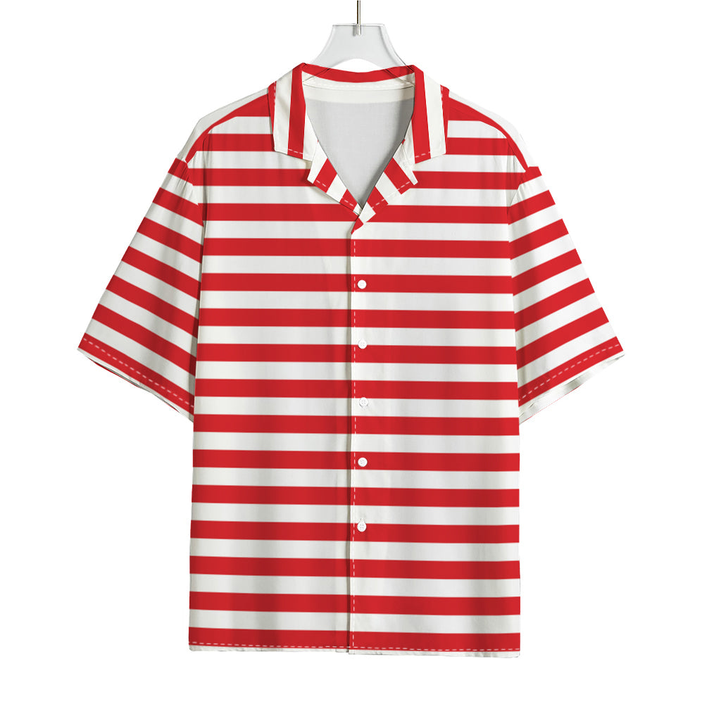 Red And White Striped Pattern Print Rayon Hawaiian Shirt