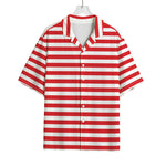 Red And White Striped Pattern Print Rayon Hawaiian Shirt