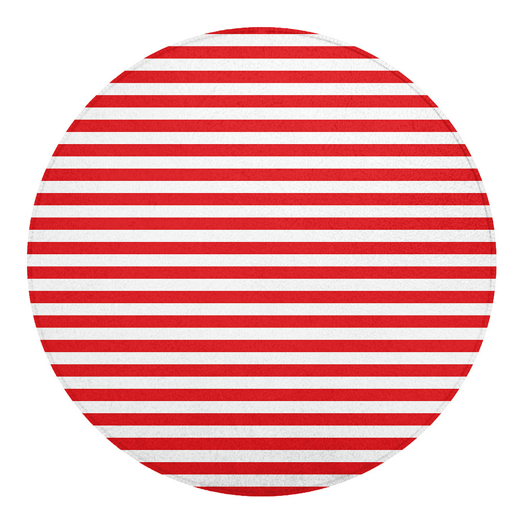 Red And White Striped Pattern Print Round Blanket