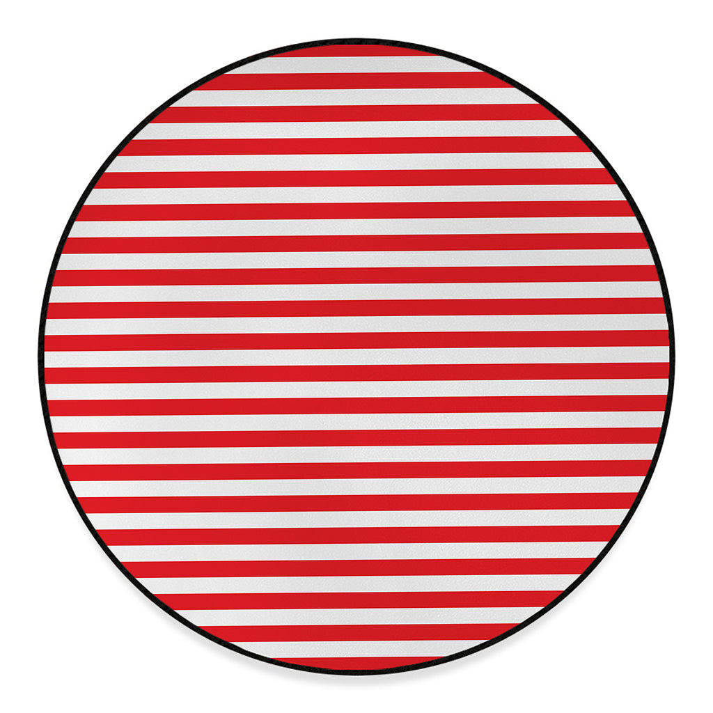 Red And White Striped Pattern Print Round Floor Mat