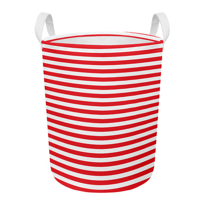 Red And White Striped Pattern Print Round Laundry Basket