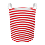 Red And White Striped Pattern Print Round Laundry Basket