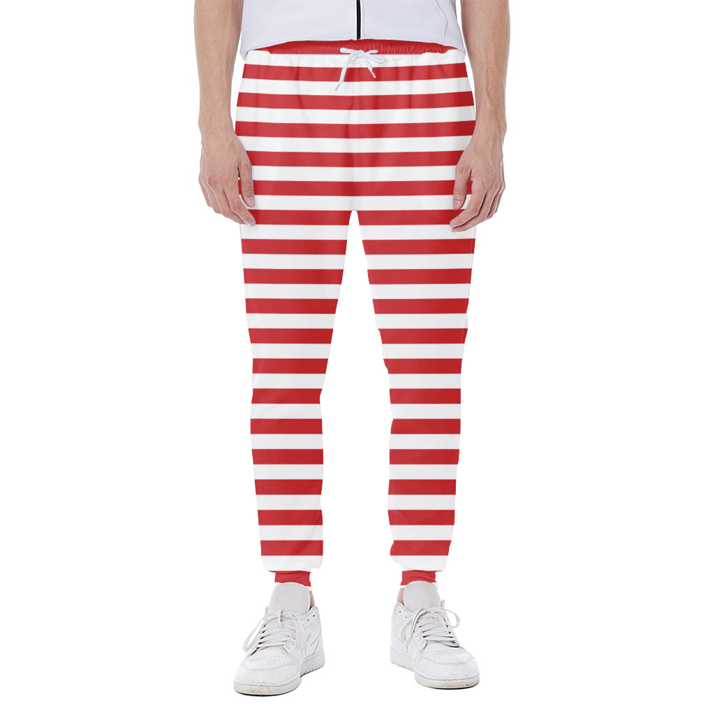 Red And White Striped Pattern Print Scuba Joggers