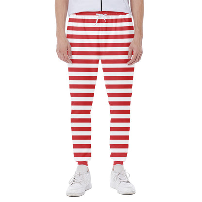 Red And White Striped Pattern Print Scuba Joggers
