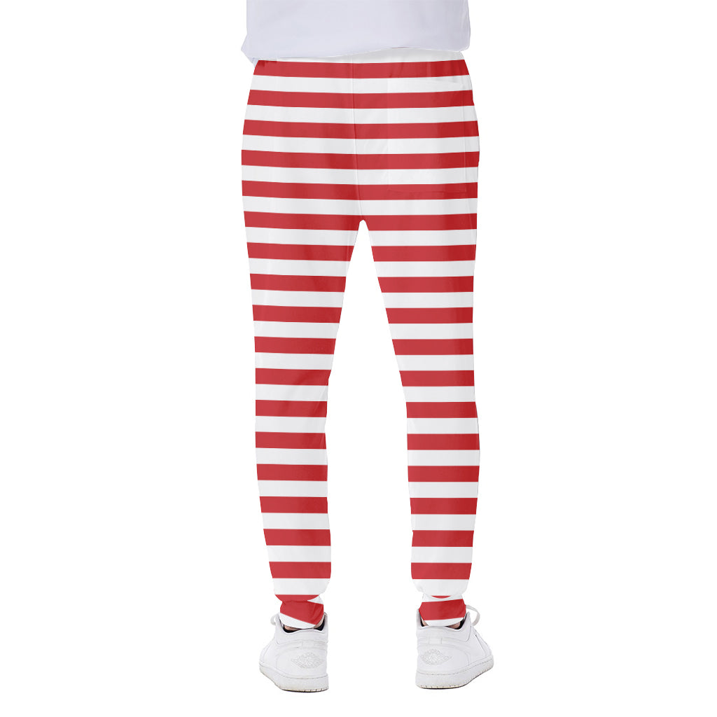 Red And White Striped Pattern Print Scuba Joggers