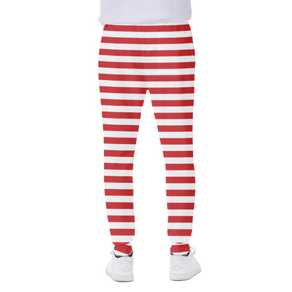 Red And White Striped Pattern Print Scuba Joggers