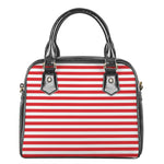 Red And White Striped Pattern Print Shoulder Handbag