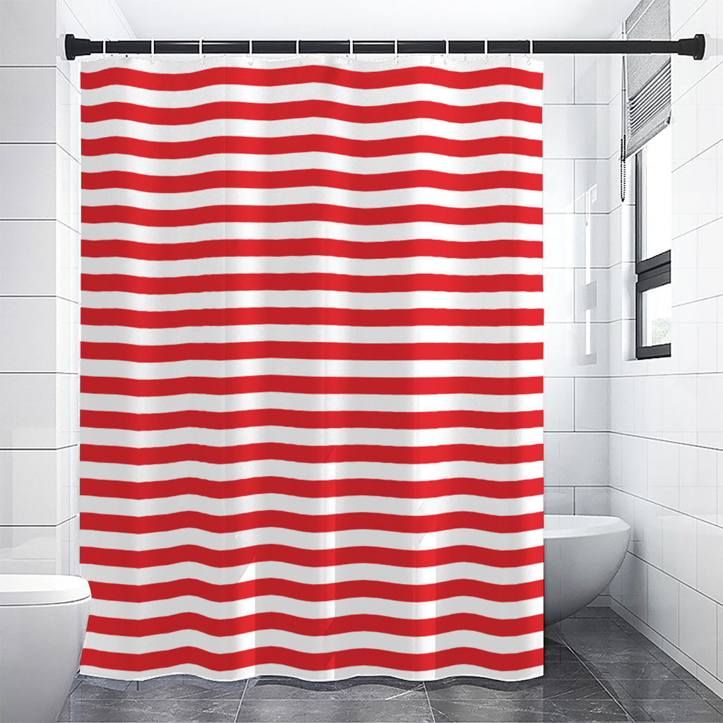 Red And White Striped Pattern Print Shower Curtain