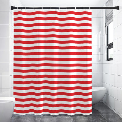 Red And White Striped Pattern Print Shower Curtain