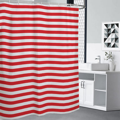 Red And White Striped Pattern Print Shower Curtain