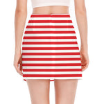 Red And White Striped Pattern Print Side Slit Mini Skirt