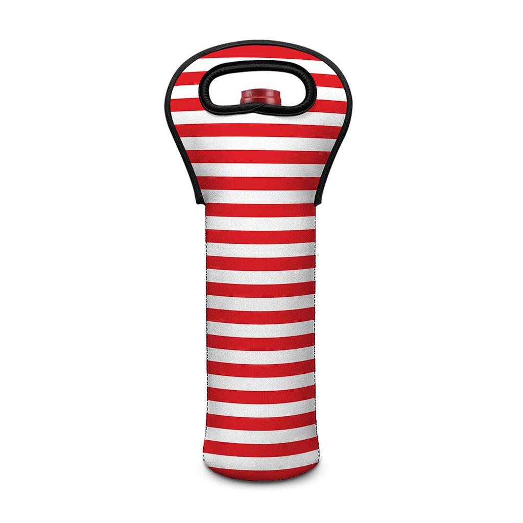 Red And White Striped Pattern Print Single Neoprene Wine Tote