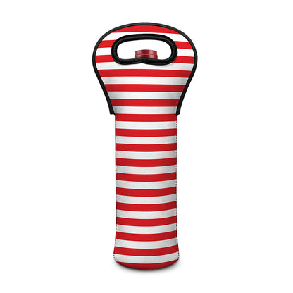 Red And White Striped Pattern Print Single Neoprene Wine Tote