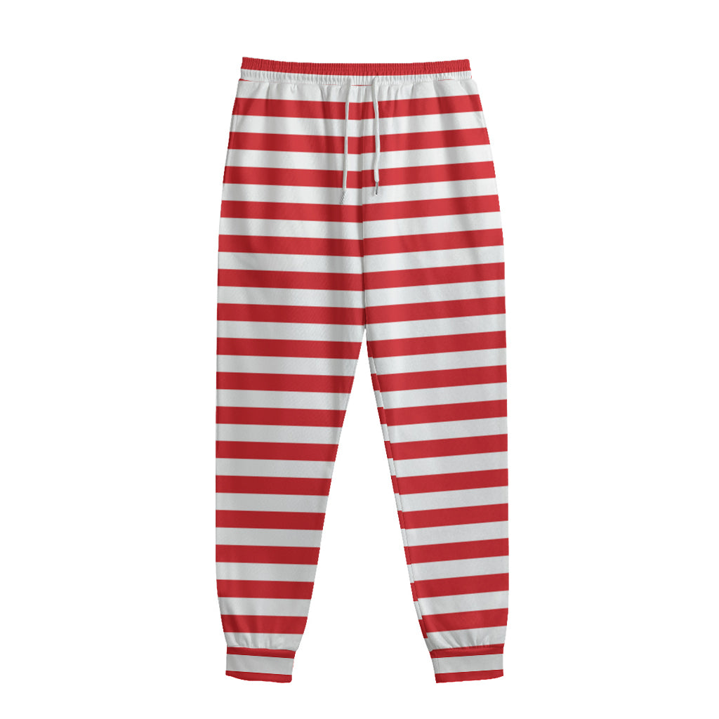 Red And White Striped Pattern Print Sweatpants