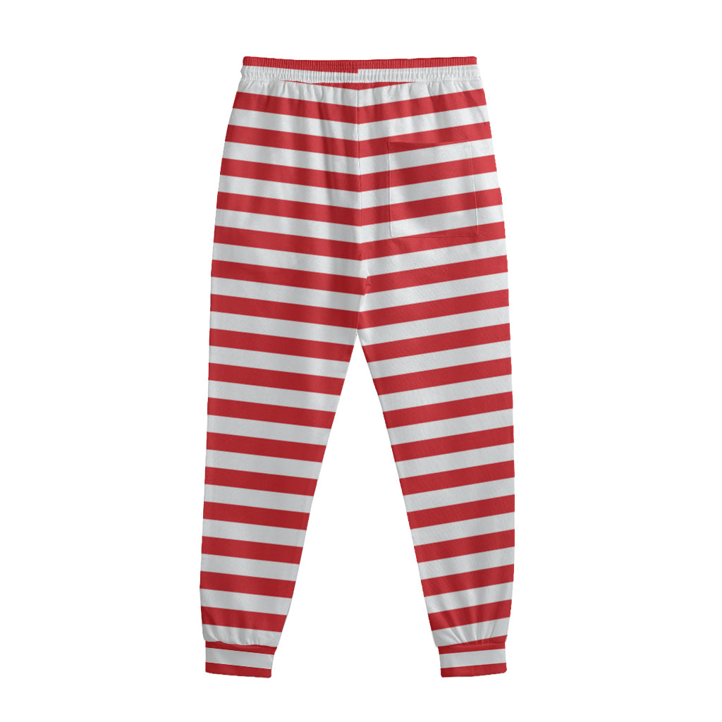 Red And White Striped Pattern Print Sweatpants