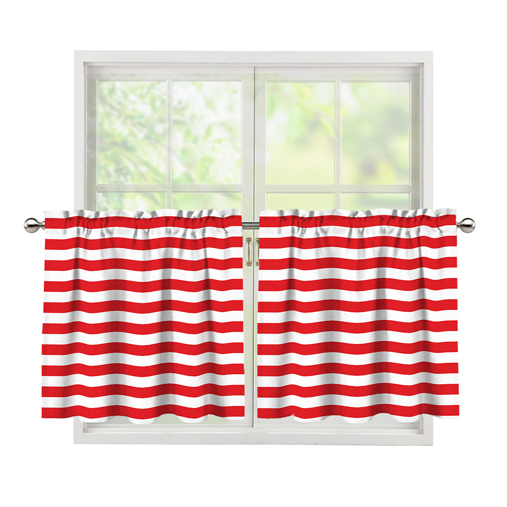 Red And White Striped Pattern Print Tier Curtains