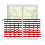 Red And White Striped Pattern Print Tier Curtains