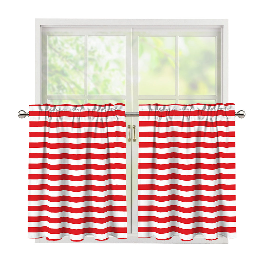 Red And White Striped Pattern Print Tier Curtains