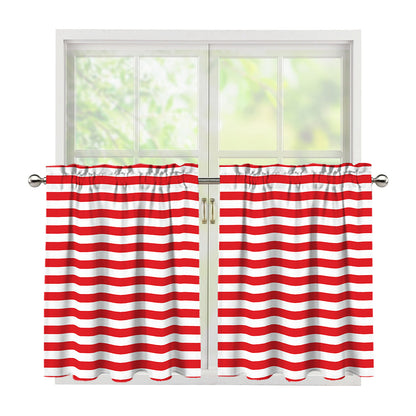 Red And White Striped Pattern Print Tier Curtains